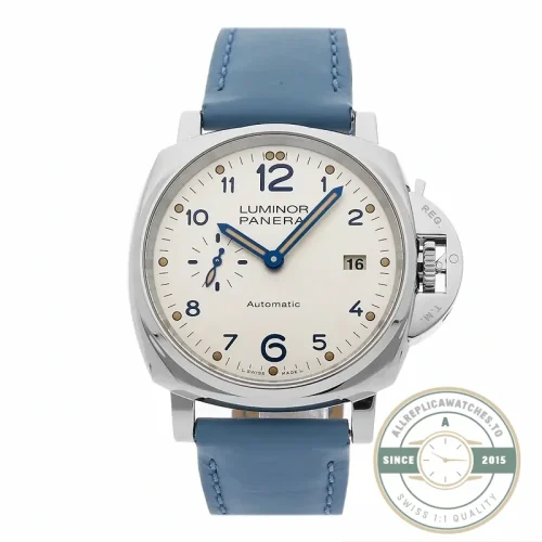 Panerai Luminor Due replica PAM906 white dial steel case front view