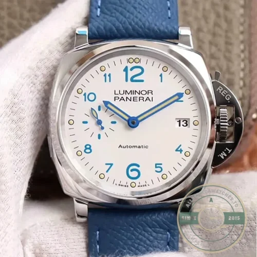 Panerai Luminor Due replica PAM906 white dial steel case front view