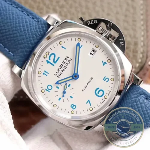 Panerai Luminor Due replica PAM906 white dial steel case front view