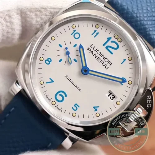 Panerai Luminor Due replica PAM906 white dial steel case front view