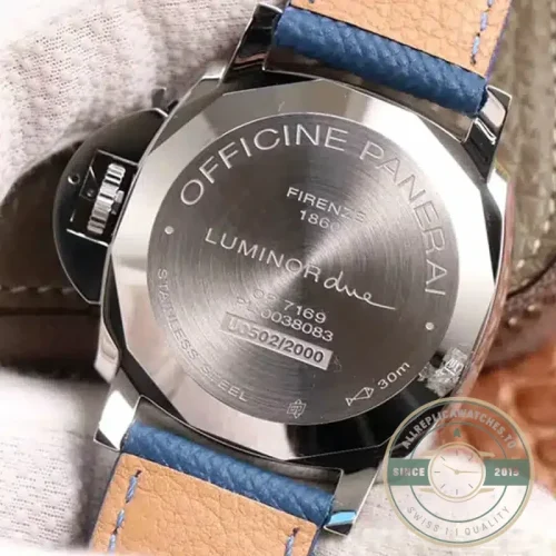 Panerai Luminor Due replica PAM906 white dial steel case front view