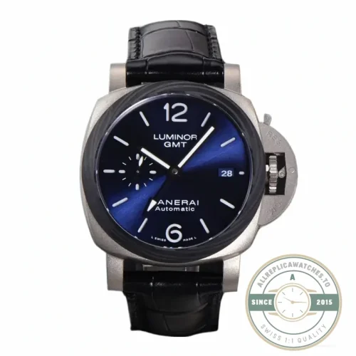 Panerai Luminor replica GMT PAM 1279 blue sandwich dial steel case
