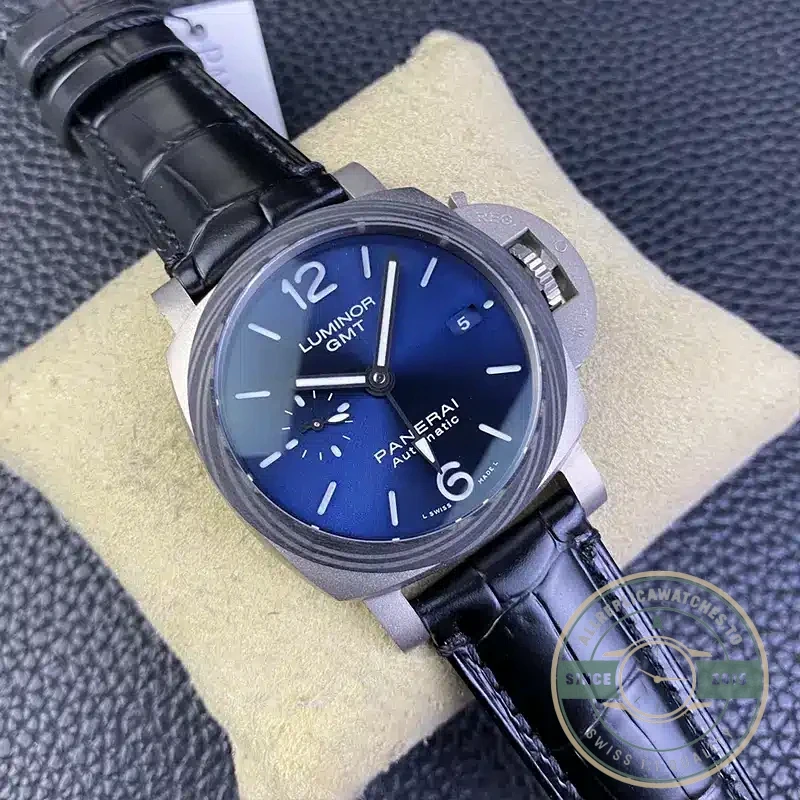 Panerai Luminor replica GMT PAM 1279 blue sandwich dial steel case