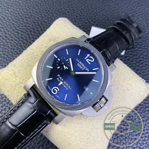 Panerai Luminor replica GMT PAM 1279 blue sandwich dial steel case