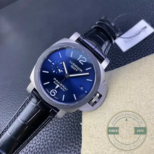 Panerai Luminor replica GMT PAM 1279 blue sandwich dial steel case
