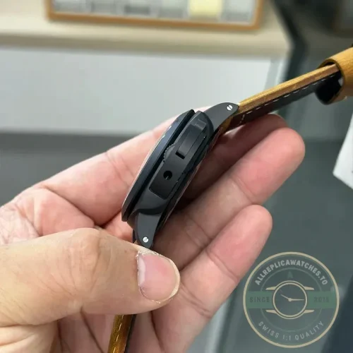 Panerai Luminor GMT replica PAM1441 black ceramic case sandwich dial