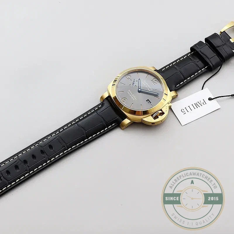 Panerai Luminor Marina replica PAM 1115 grey sandwich dial Goldtech case
