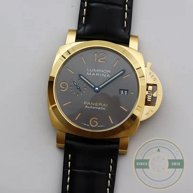 Panerai Luminor Marina replica PAM 1115 grey sandwich dial Goldtech case