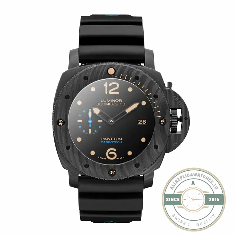 Panerai Submersible replica PAM616 black dial Carbotech case