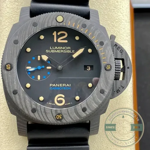 Panerai Submersible replica PAM616 black dial Carbotech case