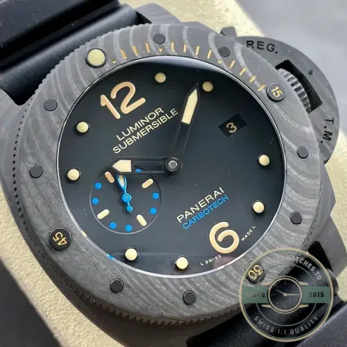 Panerai Submersible replica PAM616 black dial Carbotech case