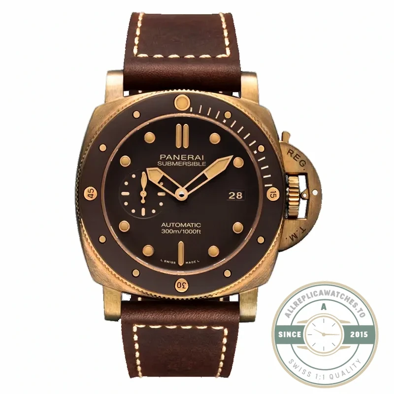 Panerai Submersible replica PAM968 bronze case brown sandwich dial