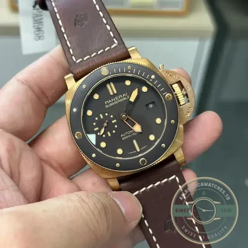 Panerai Submersible replica PAM968 bronze case brown sandwich dial