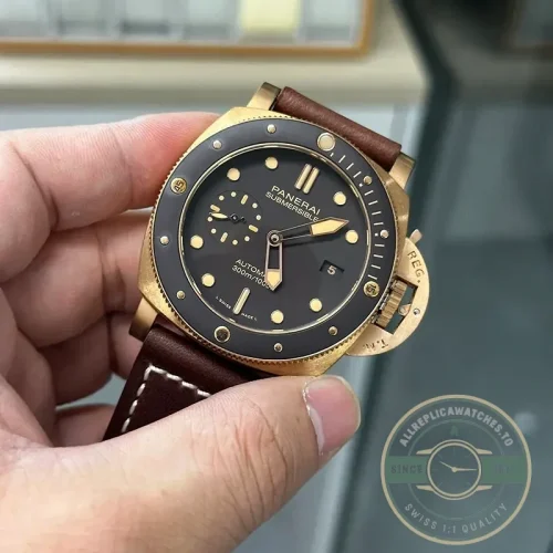 Panerai Submersible replica PAM968 bronze case brown sandwich dial