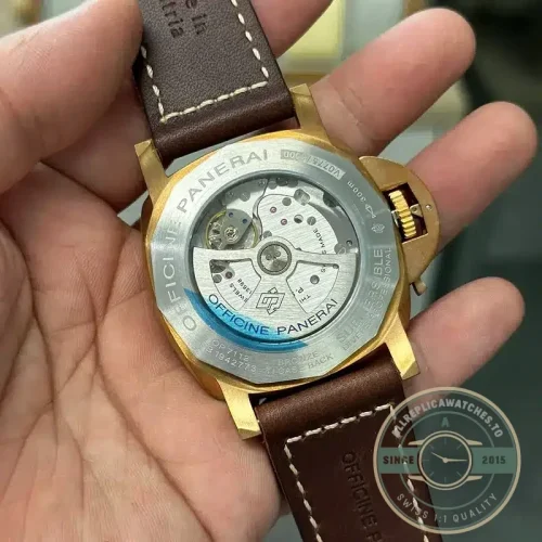Panerai Submersible replica PAM968 bronze case brown sandwich dial