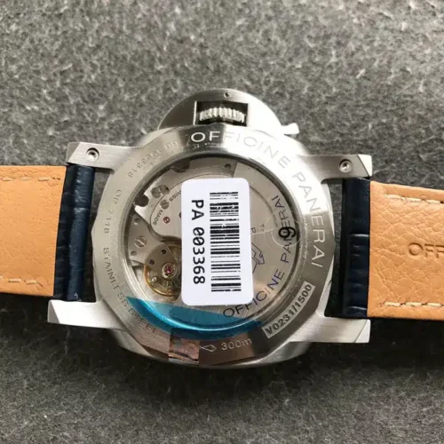 Luminor 1950 GMT PAM1033 exhibition back, barcode sticker covering part of the movement