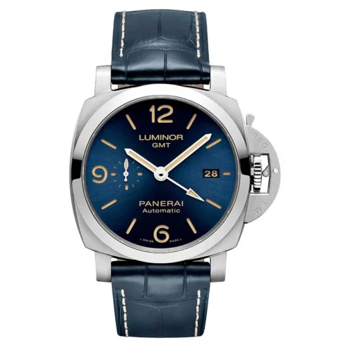 Panerai Luminor 1950 GMT PAM1033 front, sunray blue dial and beige numerals