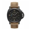 Panerai Luminor 1950 GMT PAM1441 front, black dial on light brown suede