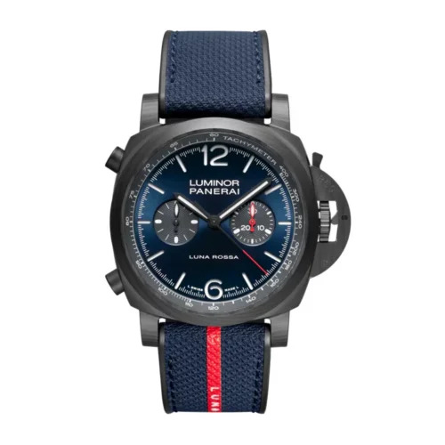 Panerai Luminor Chrono Luna Rossa PAM1519 front, blue dial with two grey subdials