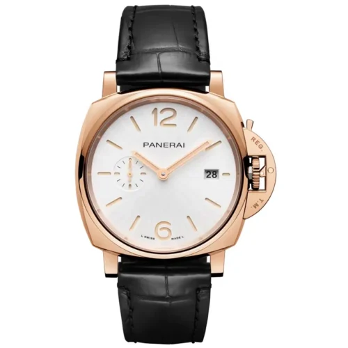 Panerai Luminor Due Goldtech PAM1336 front, white face framed by rose gold tone