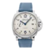 Panerai Luminor Due PAM906 front view, white dial and light blue strap