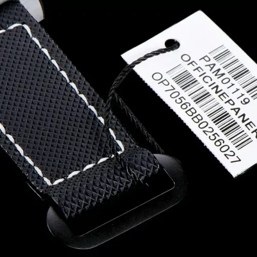 Fibratech PAM1119 hang tag on the black textured strap with white stitching