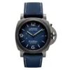Panerai Luminor Marina Fibratech PAM1663 front, navy gradient dial on a blue strap