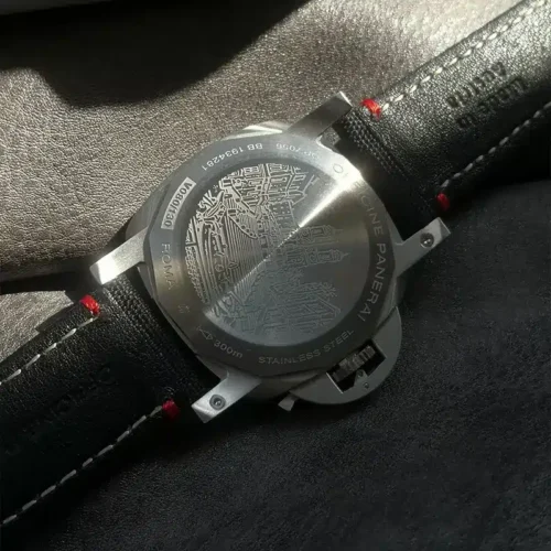 Luminor Marina PAM1025 back engraved with a Roma street scene and stainless steel