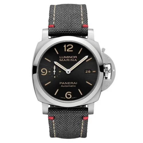 Panerai Luminor Marina PAM1025 front, black sunburst dial and polished case