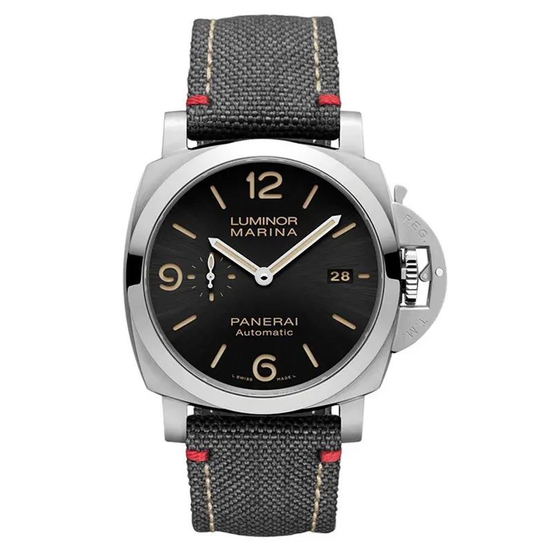 Panerai Luminor Marina PAM1025 front, black sunburst dial and polished case