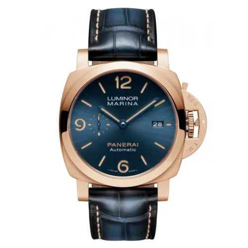 Panerai Luminor Marina Goldtech PAM1114 front, blue dial, rose gold tone case