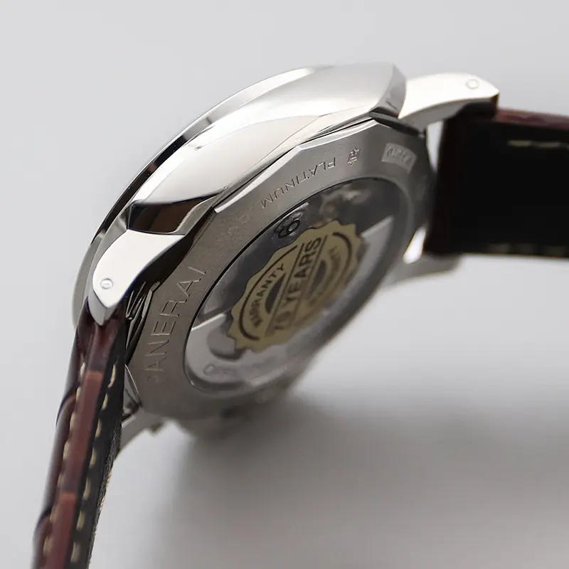 Lug screw and case edge with Panerai lettering engraved on the back