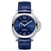 Panerai Luminor Marina PAM1393 front view, deep blue dial and blue croc strap