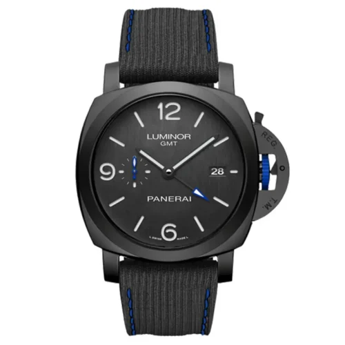 Panerai Luminor PAM1176 front, Luminor GMT dial with blue arrow hand and crown