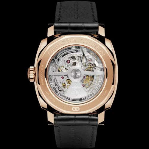 Back of the watch with both strap ends, rotor resting at the bottom