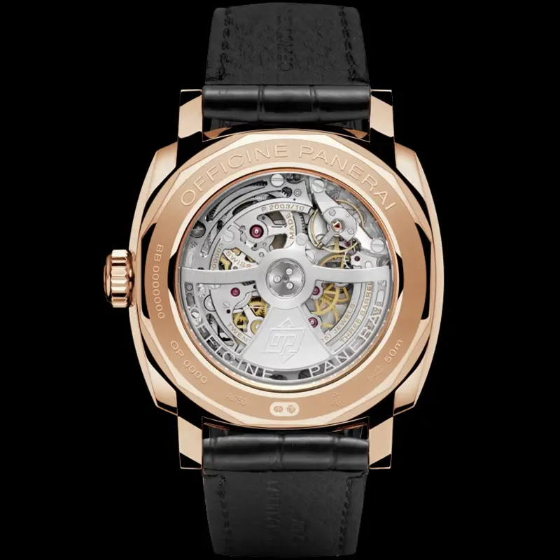 Back of the watch with both strap ends, rotor resting at the bottom