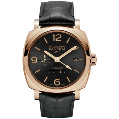 Panerai Radiomir GMT PAM625 front, black dial and rose gold tone case