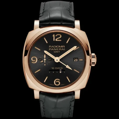 Radiomir GMT PAM625 face on against black, am/pm indicator at 9