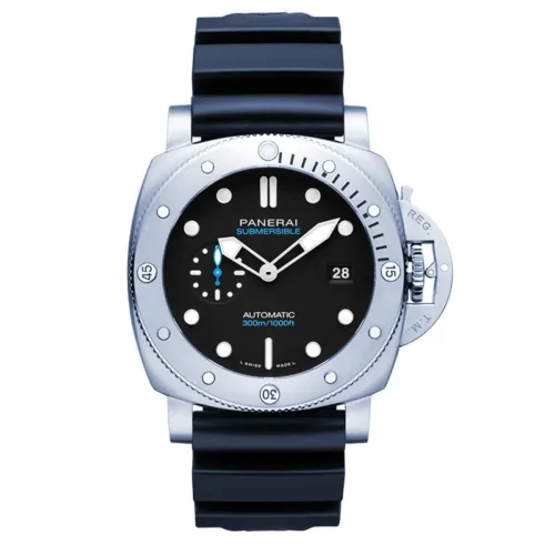 Panerai Submersible PAM1229 render, uniform black dial in a brushed steel case