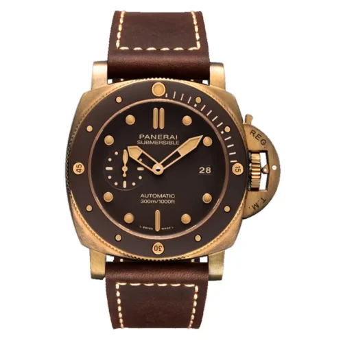 Panerai Submersible Bronzo PAM968 front, brown dial and bronze tone case on leather