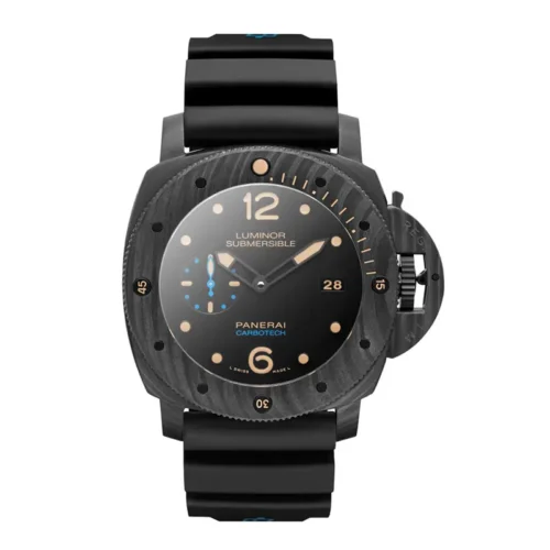 Panerai Submersible Carbotech PAM616 front, beige numerals and blue small seconds