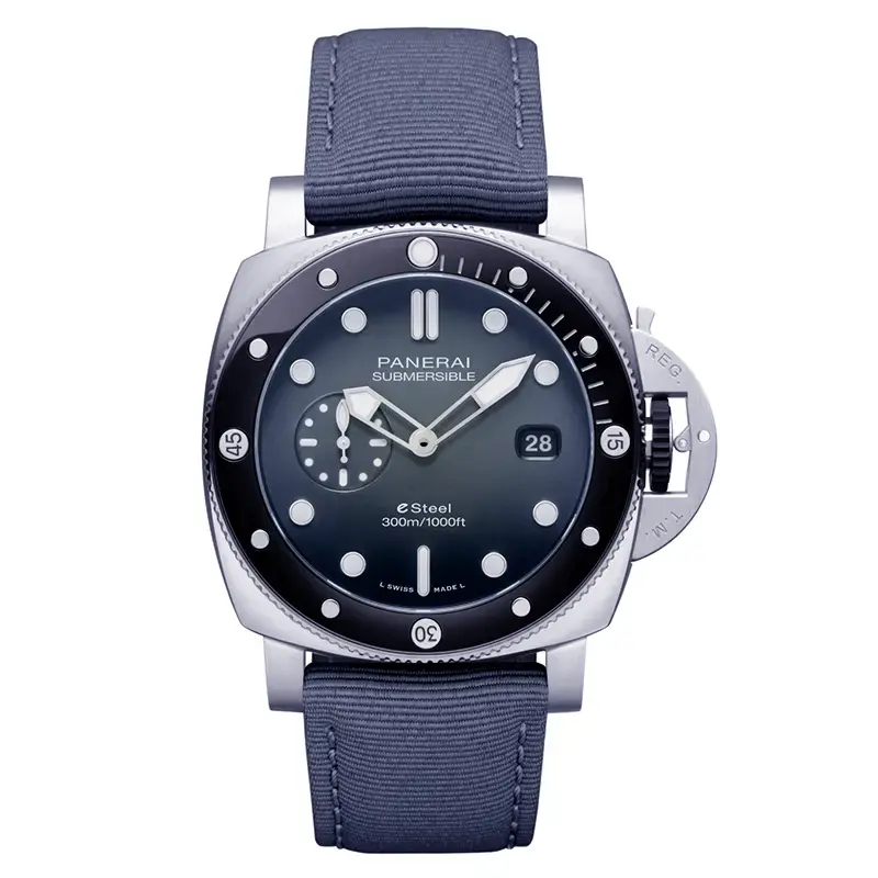 Panerai Submersible Grigio Roccia PAM1288 front, dark grey dial and grey canvas strap