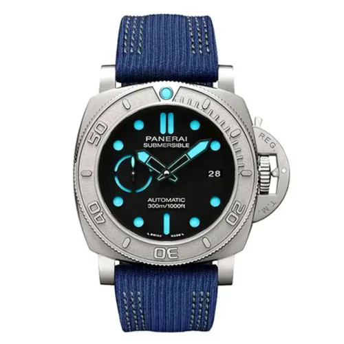Panerai Submersible Mike Horn PAM985 front, black dial and bright blue luminous markers