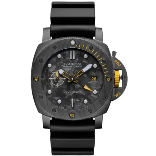 Panerai Submersible Navy SEALs PAM1324 front, marbled black dial and yellow hands