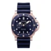 Render on white with a navy dial, blue patterned bezel and gold tone case