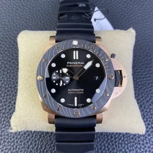 Submersible Goldtech OroCarbo PAM1070 on a cushion, black dial and grey carbon bezel