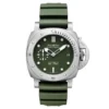 Panerai Submersible PAM1055 front, matte green dial and steel bezel with screws