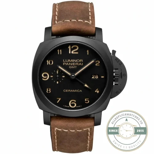 Panerai Luminor replica PAM441 black ceramic case with GMT function