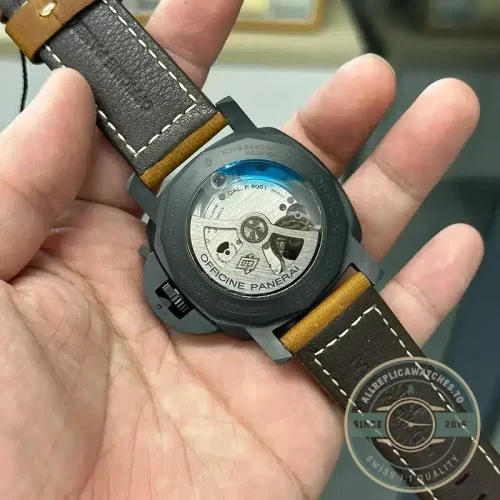 Panerai Luminor replica PAM441 black ceramic case with GMT function