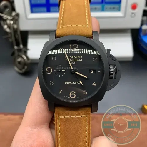 Panerai Luminor replica PAM441 black ceramic case with GMT function